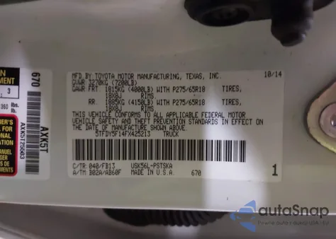 2015 Toyota Tundra Sr5 5.7L V8 from USA, damaged, VIN 5TFDY5F14FX425213